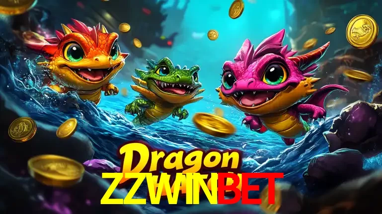 Arte promocional do jogo Dragon Hatch com três adoráveis dragões bebês nadando entre moedas de ouro, um dos slots mais divertidos para jogar no cassino ZZWINBET.