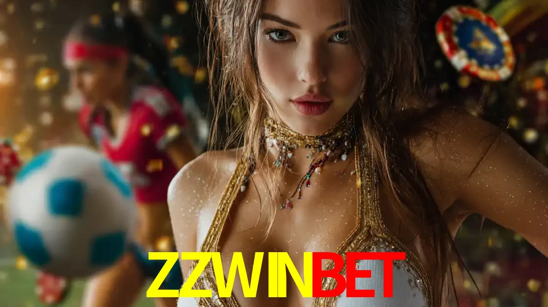 Mulher elegante representando a combinação de glamour e emoção das apostas esportivas, com uma jogadora de futebol ao fundo, destacando a ação no ZZWINBET.