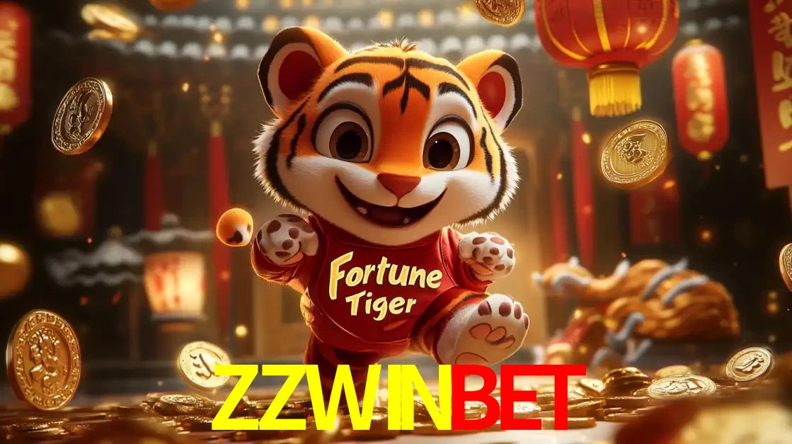 O alegre personagem do Fortune Tiger correndo sobre um caminho de moedas de ouro, simbolizando os grandes prêmios e a diversão do popular jogo de slot do ZZWINBET.